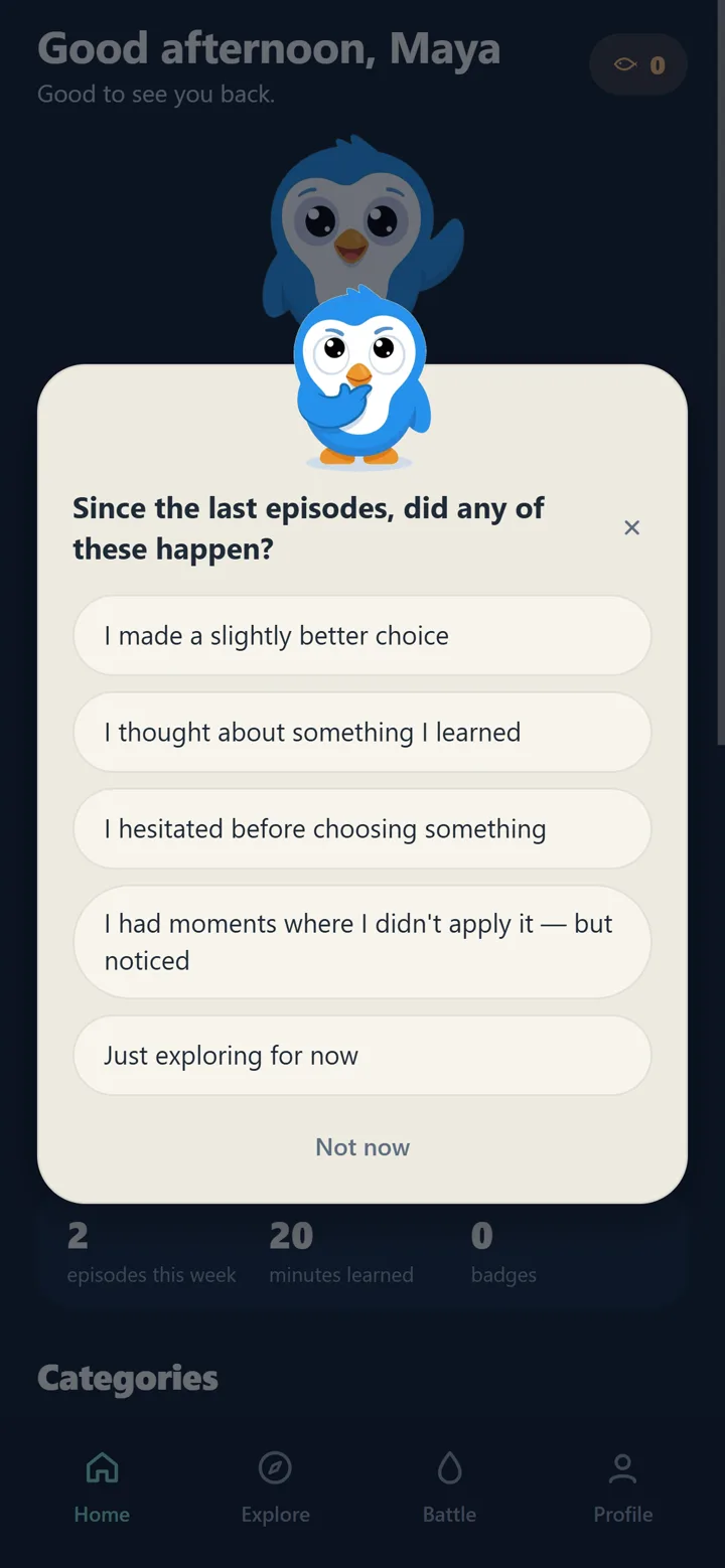 PASO asking: since the last episodes, did any of these happen? with a few gentle answers to tap